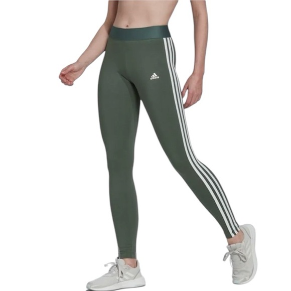 adidas Pants - ADIDAS LEGGINGS 3-STRIPES - GREEN OXIDE/WHITE WOMEN, SIZE 3X